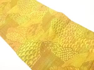 手織り紬松に竹・葉・光悦垣模様織出し名古屋帯